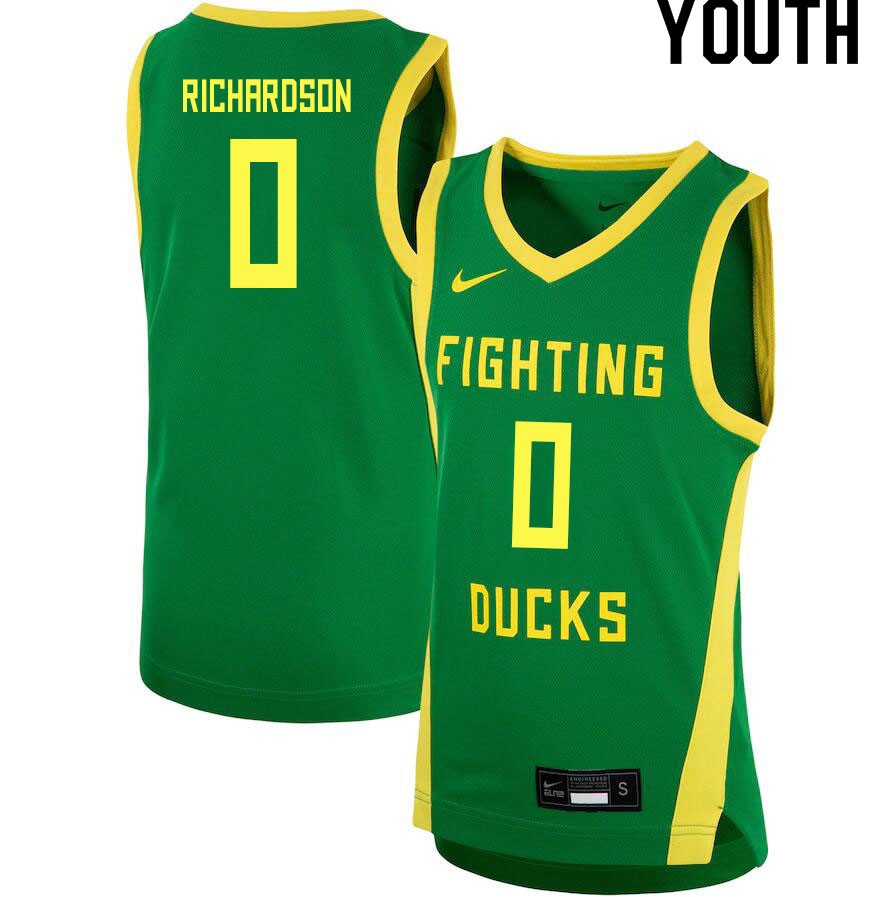 Youth # #0 Will Richardson Oregon Ducks College Basketball Jerseys Sale-Green - Click Image to Close